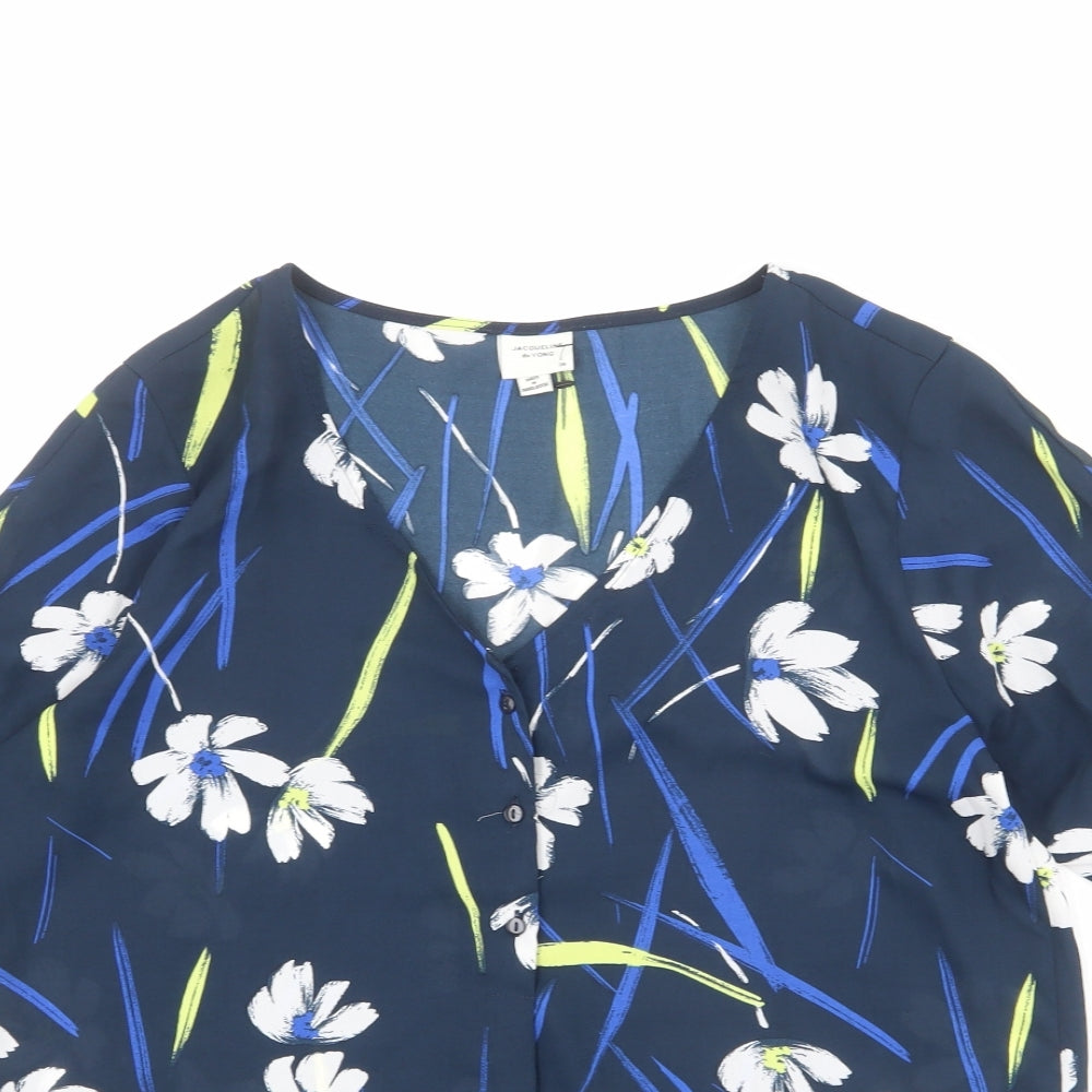 Jaqueline de Yong Womens Blue Floral Polyester Basic Blouse Size 8 Henley - Paint Flick Effect