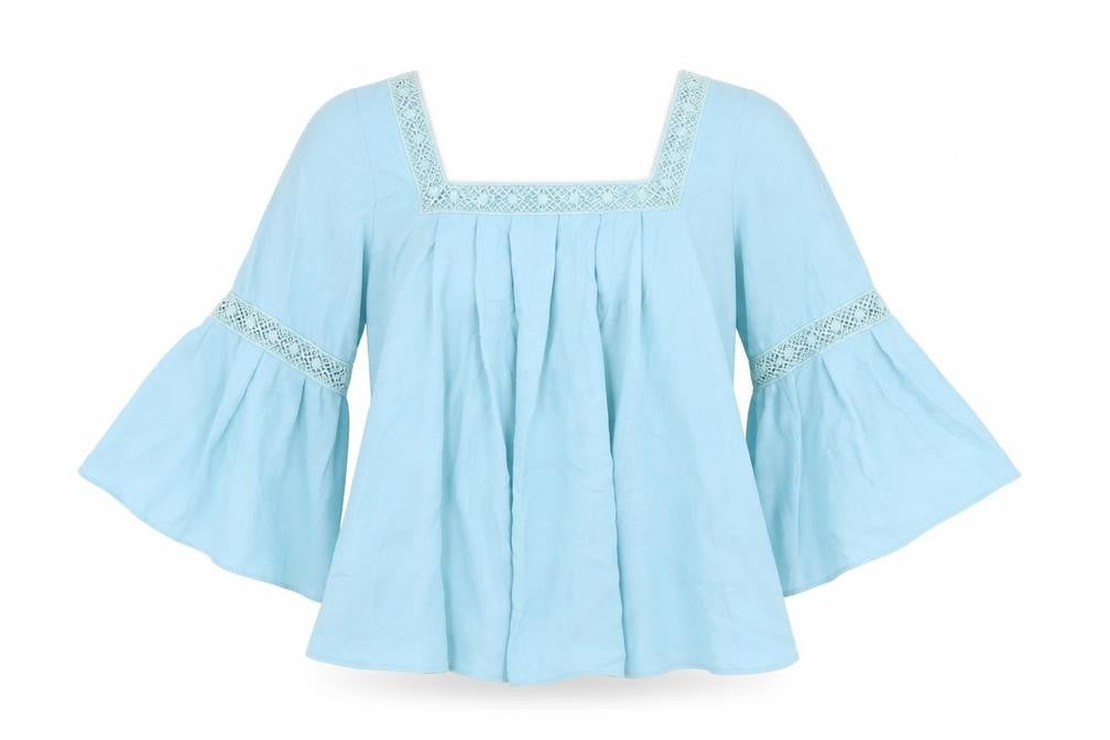 Limited Edition Womens Blue Polyester Basic Blouse Size 10 Square Neck - Cut Out Detail