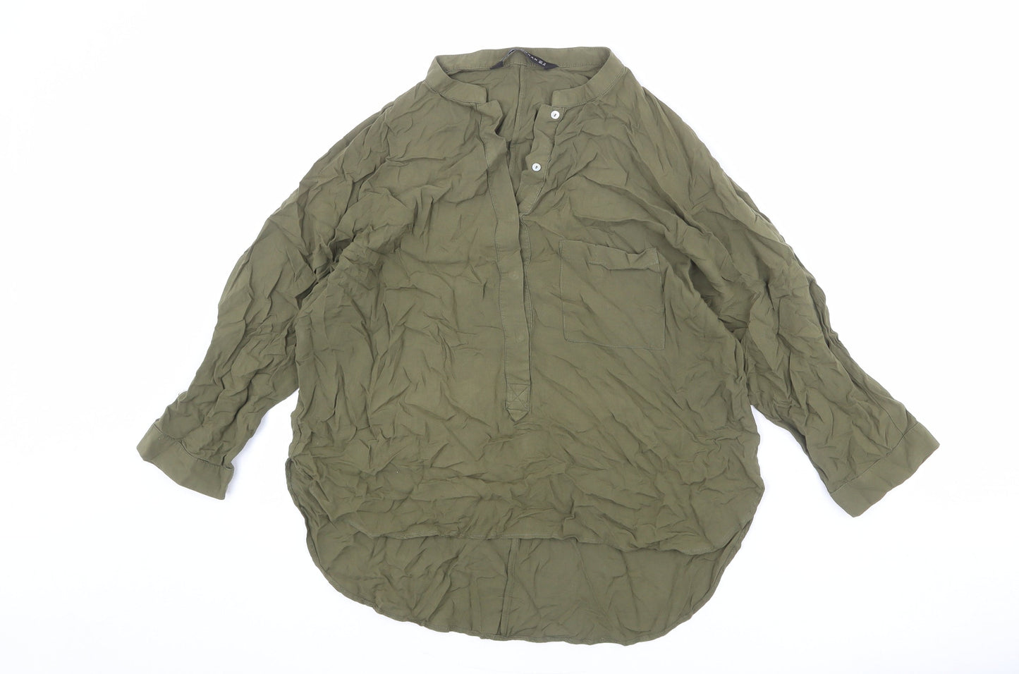 Zara Womens Green Polyester Basic Blouse Size M Henley