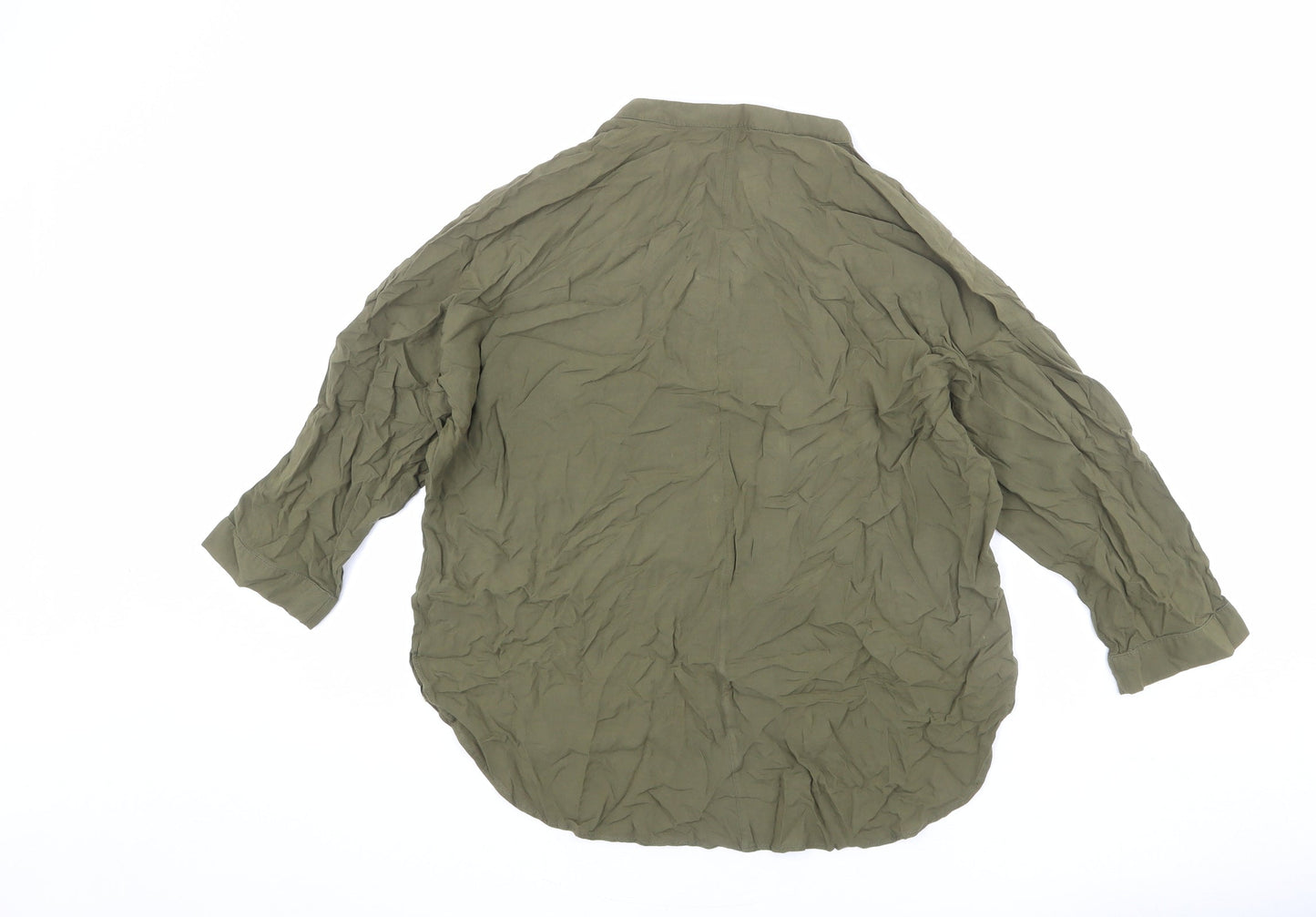 Zara Womens Green Polyester Basic Blouse Size M Henley