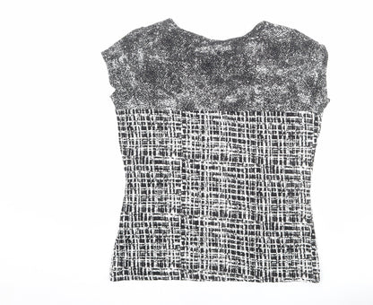 Marks & Spencer Womens Black Geometric Viscose Basic T-Shirt Size 14 Round Neck - Patchwork