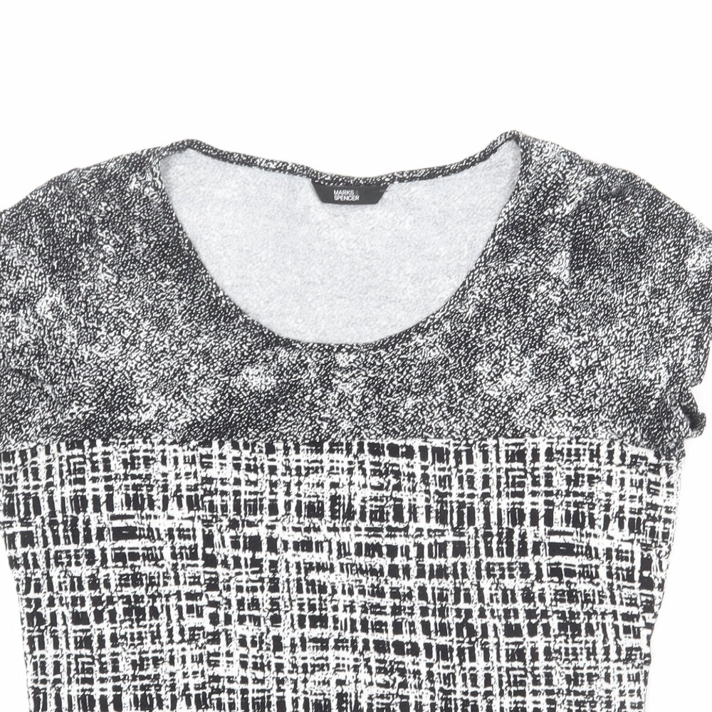 Marks and Spencer Womens Black Geometric Viscose Basic T-Shirt Size 14 Round Neck - Patchwork