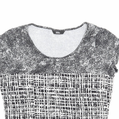 Marks & Spencer Womens Black Geometric Viscose Basic T-Shirt Size 14 Round Neck - Patchwork
