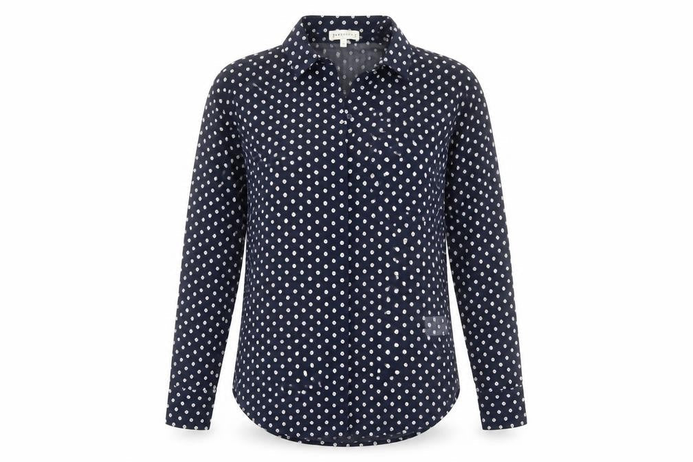 Warehouse Womens Blue Geometric Polyester Basic Button-Up Size 6 Collared