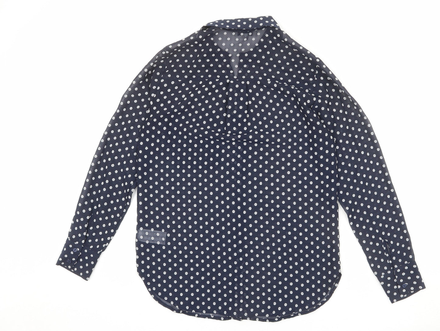 Warehouse Womens Blue Geometric Polyester Basic Button-Up Size 6 Collared