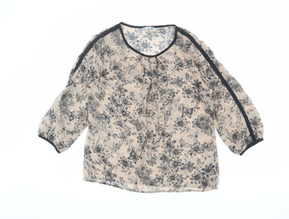 Marks & Spencer Womens Brown Floral Polyester Basic Blouse Size 8 Round Neck