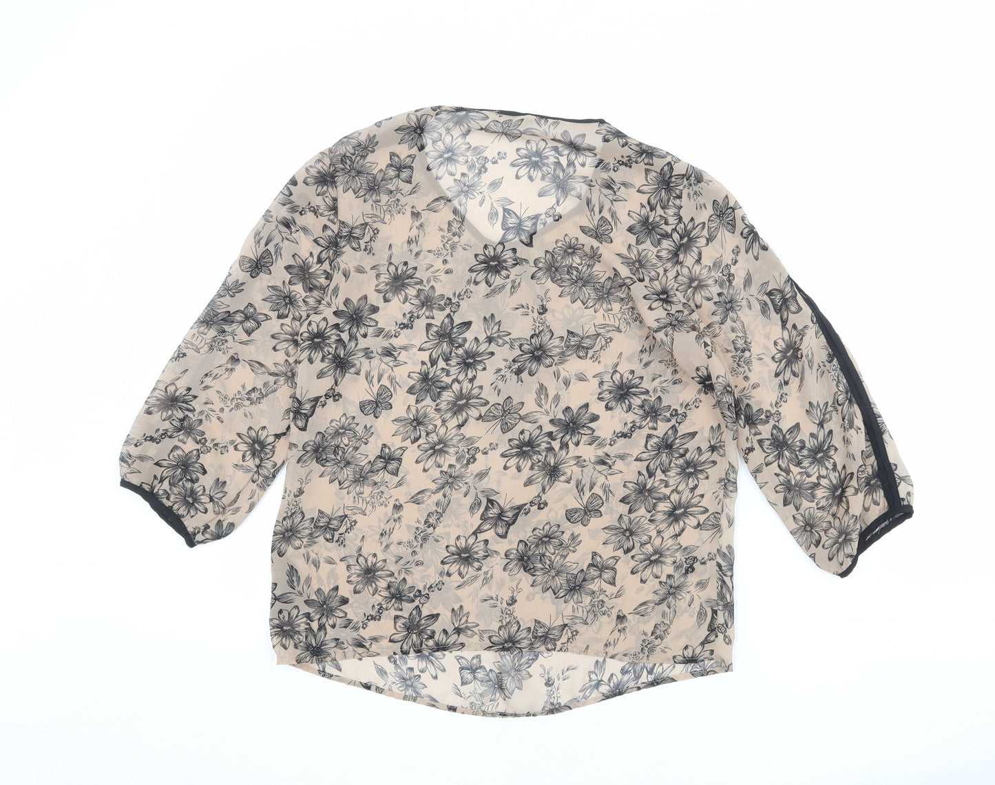 Marks and Spencer Womens Brown Floral Polyester Basic Blouse Size 8 Round Neck