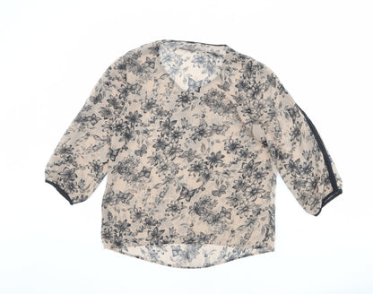 Marks & Spencer Womens Brown Floral Polyester Basic Blouse Size 8 Round Neck