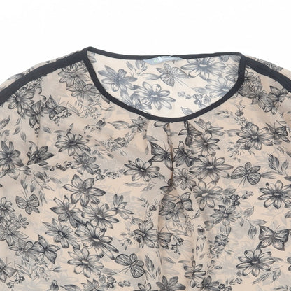 Marks & Spencer Womens Brown Floral Polyester Basic Blouse Size 8 Round Neck