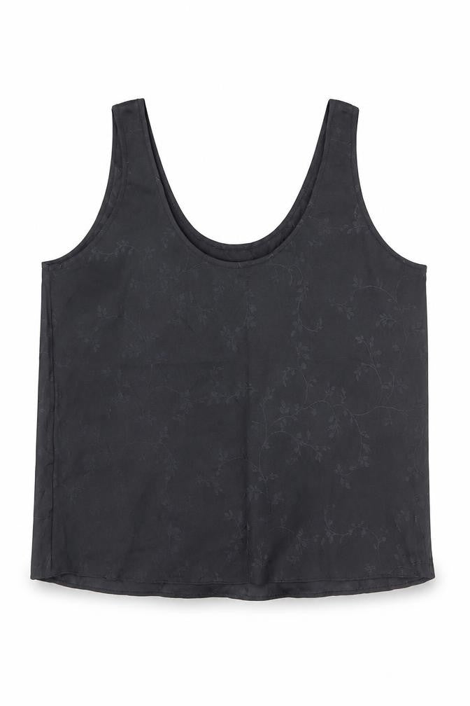St Michael Womens Black Geometric Polyester Basic T-Shirt Size 16 Scoop Neck - Leaf Print