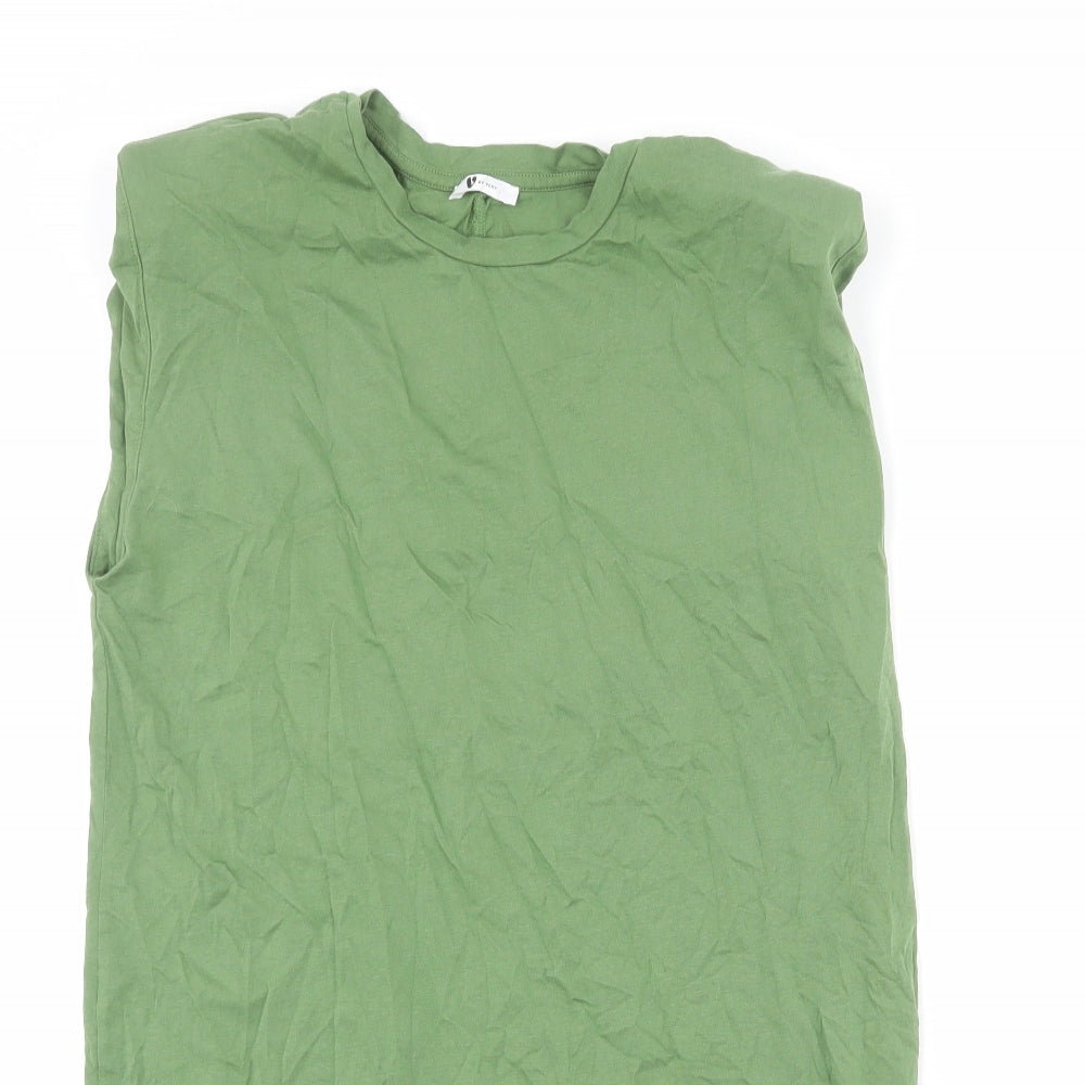Very Womens Green Cotton T-Shirt Dress Size 10 Round Neck Pullover - Shoulder Pads