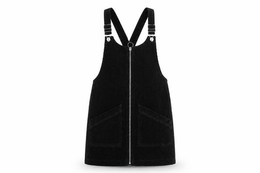 Topsho[p Womens Black Cotton Pinafore/Dungaree Dress Size 6 Square Neck Zip