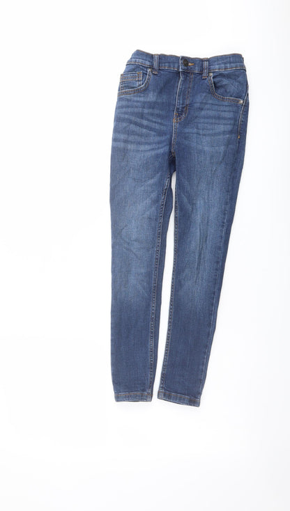 Additional front view of Tu boys’ blue cotton skinny jeans, size 9, months regular button