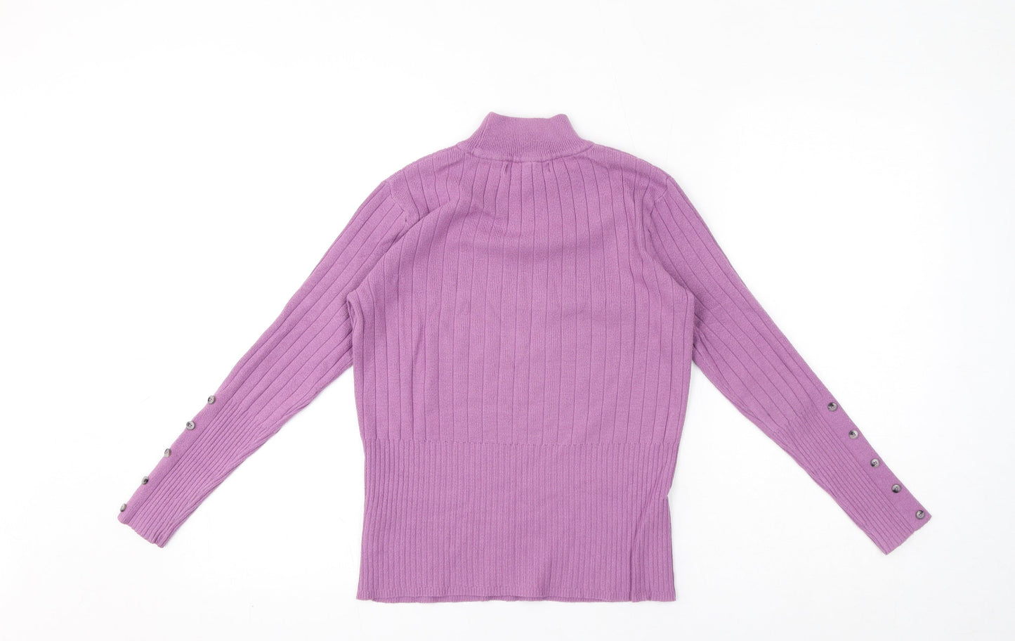 Marks and Spencer Womens Purple Mock Neck Viscose Pullover Jumper Size 8 - Button Detail