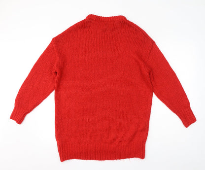 Divided Womens Red Crew Neck Acrylic Pullover Jumper Size XS