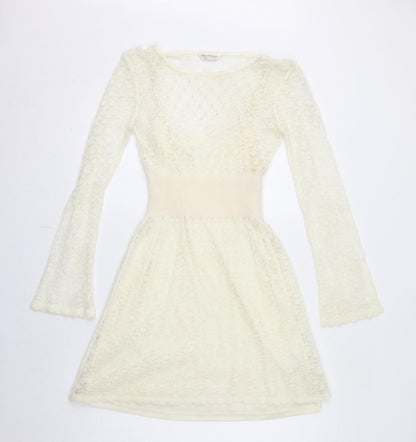 Additional front view of Miss Selfridge women’s ivory acrylic fit & flare, size UK 10, boat neck pullover