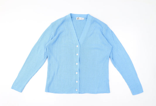 Ozone Womens Blue V-Neck Acrylic Cardigan Jumper Size M - Size M-L