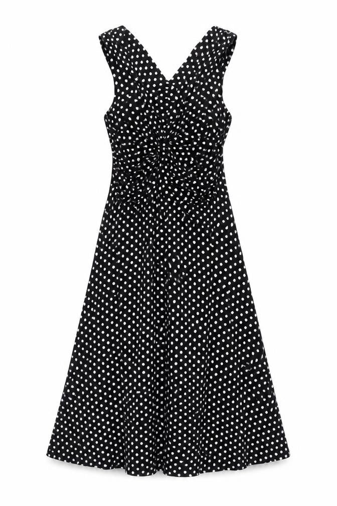 Izabel London Womens Black Polka Dot Viscose A-Line Size 8 V-Neck Pullover