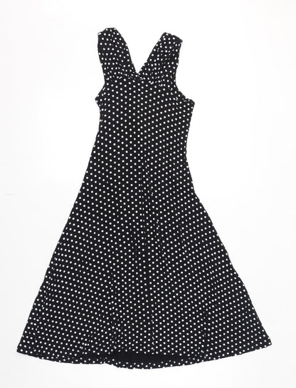 Izabel London Womens Black Polka Dot Viscose A-Line Size 8 V-Neck Pullover