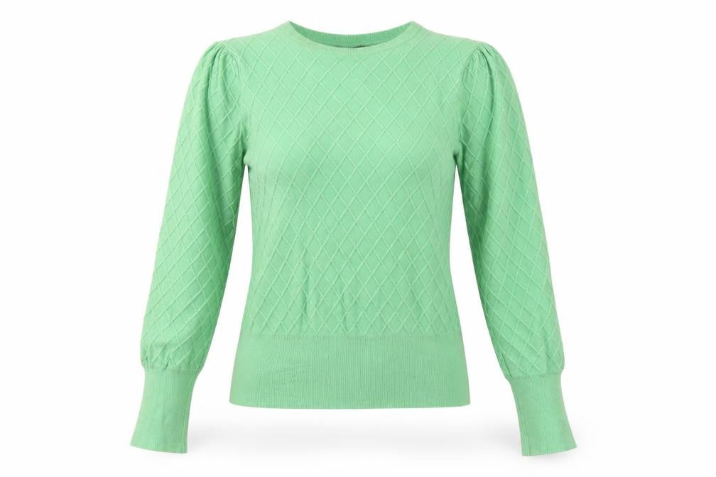 Marks & Spencer Womens Green Crew Neck Argyle/Diamond Viscose Pullover Jumper Size 10