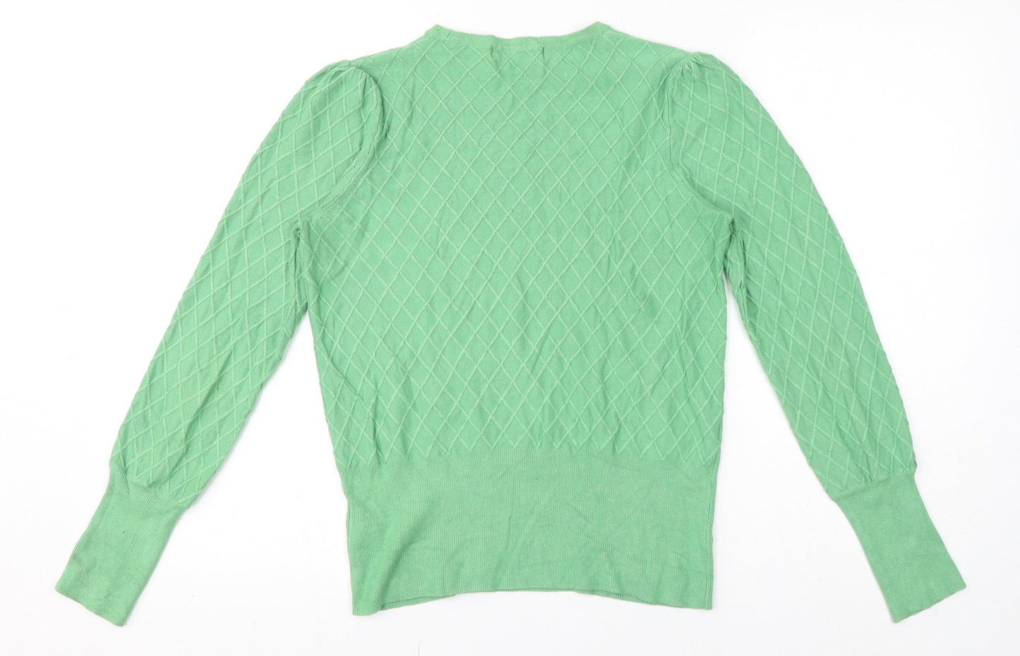 Marks and Spencer Womens Green Crew Neck Argyle/Diamond Viscose Pullover Jumper Size 10