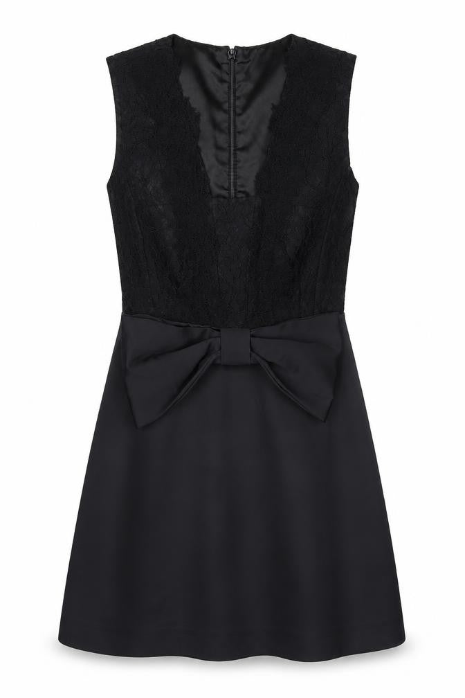 French Connection Womens Black Polyester A-Line Size 8 Square Neck Zip - Bow Detail