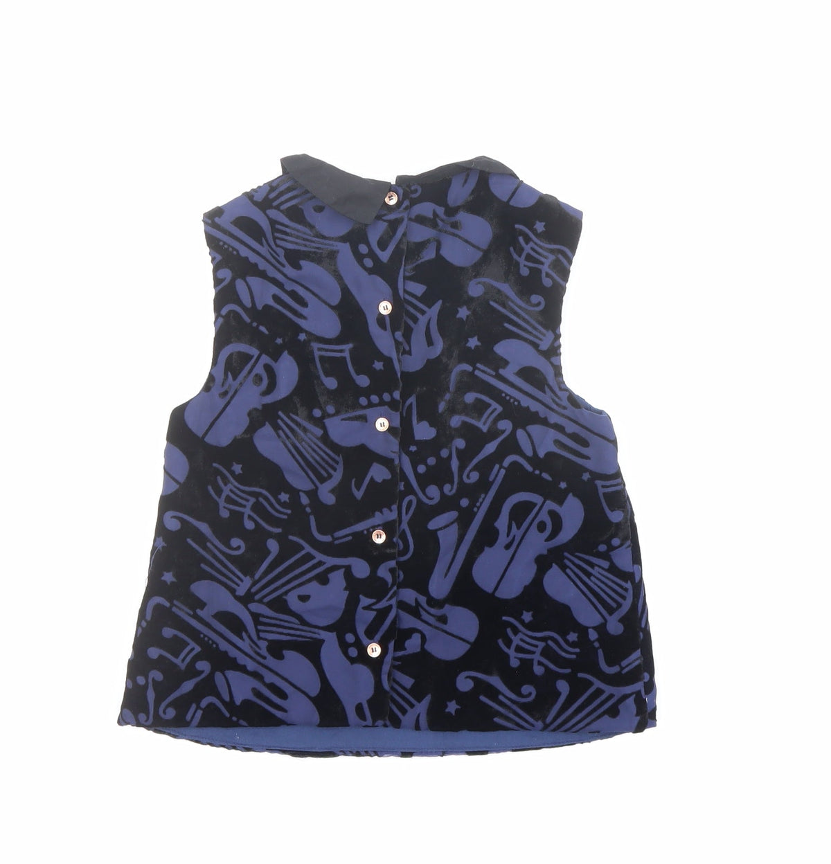 Back view of Autograph girls’ blue geometric viscose basic blouse, size 8-9, years collared button