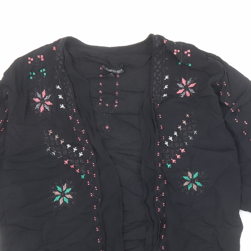 Topshop Womens Black Viscose Kimono Blouse Size 8 V-Neck - Embroidered