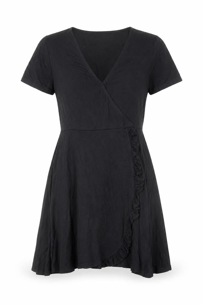 Pull&Bear Womens Black Viscose Skater Dress Size S V-Neck Pullover