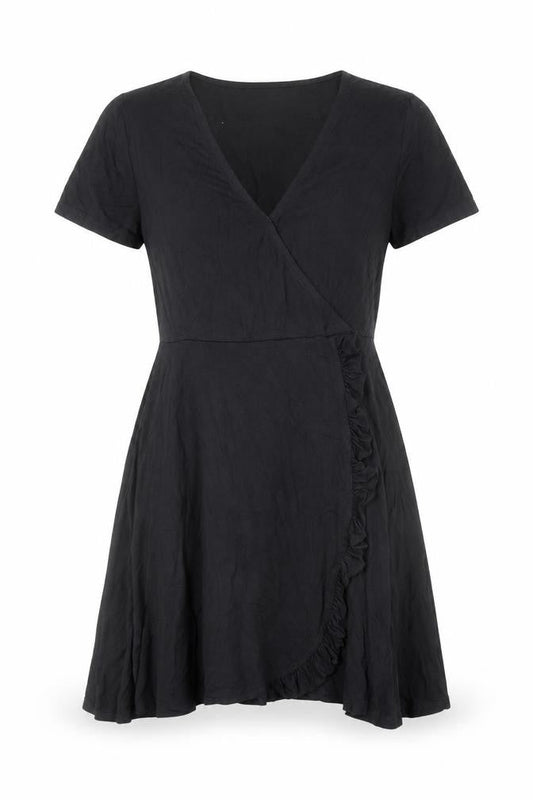 Pull&Bear Womens Black Viscose Skater Dress Size S V-Neck Pullover