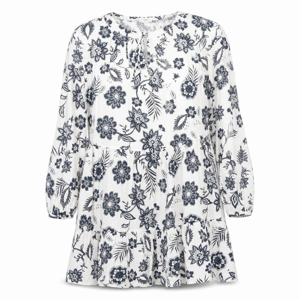 Glamorous Womens White Floral Cotton A-Line Size 6 V-Neck Pullover