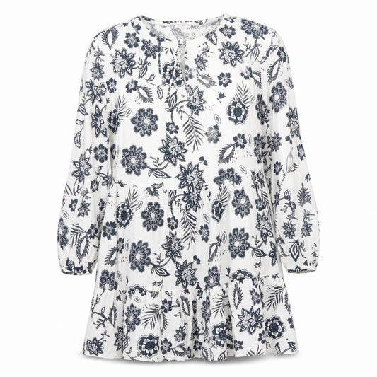 Glamorous Womens White Floral Cotton A-Line Size 6 V-Neck Pullover