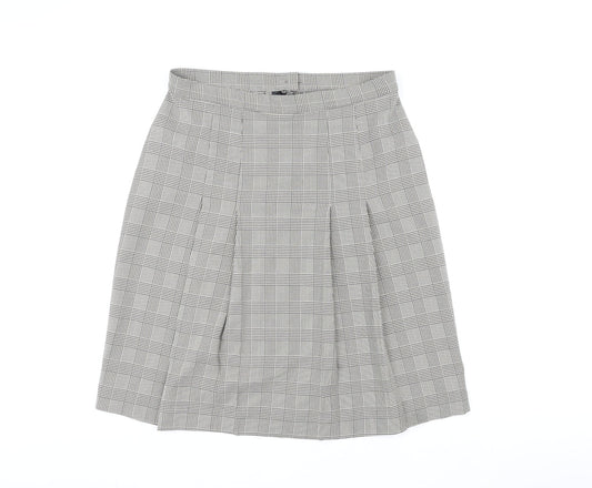 St Michael Womens Brown Plaid Polyester Pleated Skirt Size 18 Zip