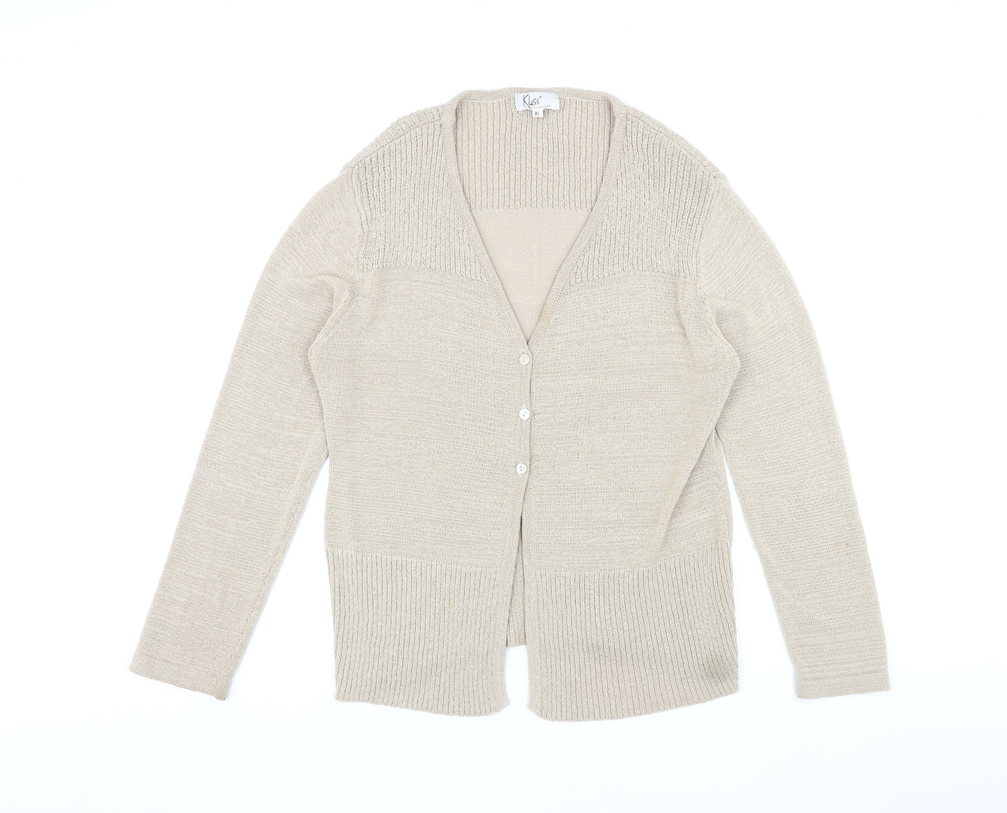 Klass Womens Beige V-Neck Nylon Cardigan Jumper Size XL
