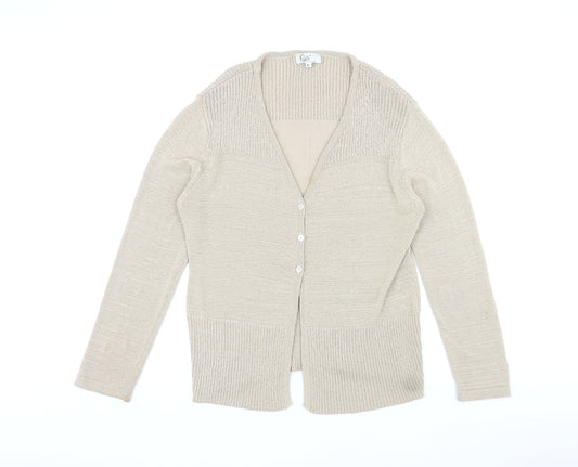 Klass Womens Beige V-Neck Nylon Cardigan Jumper Size XL