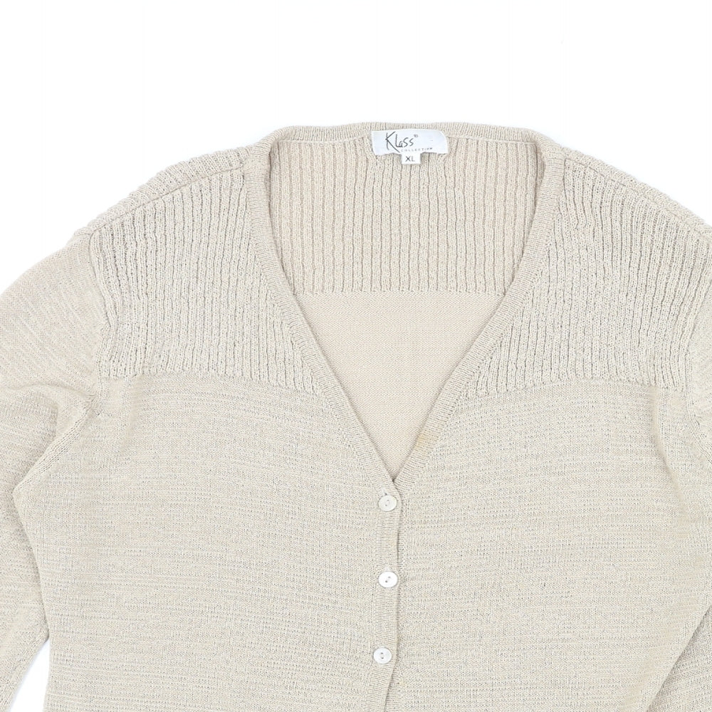 Klass Womens Beige V-Neck Nylon Cardigan Jumper Size XL