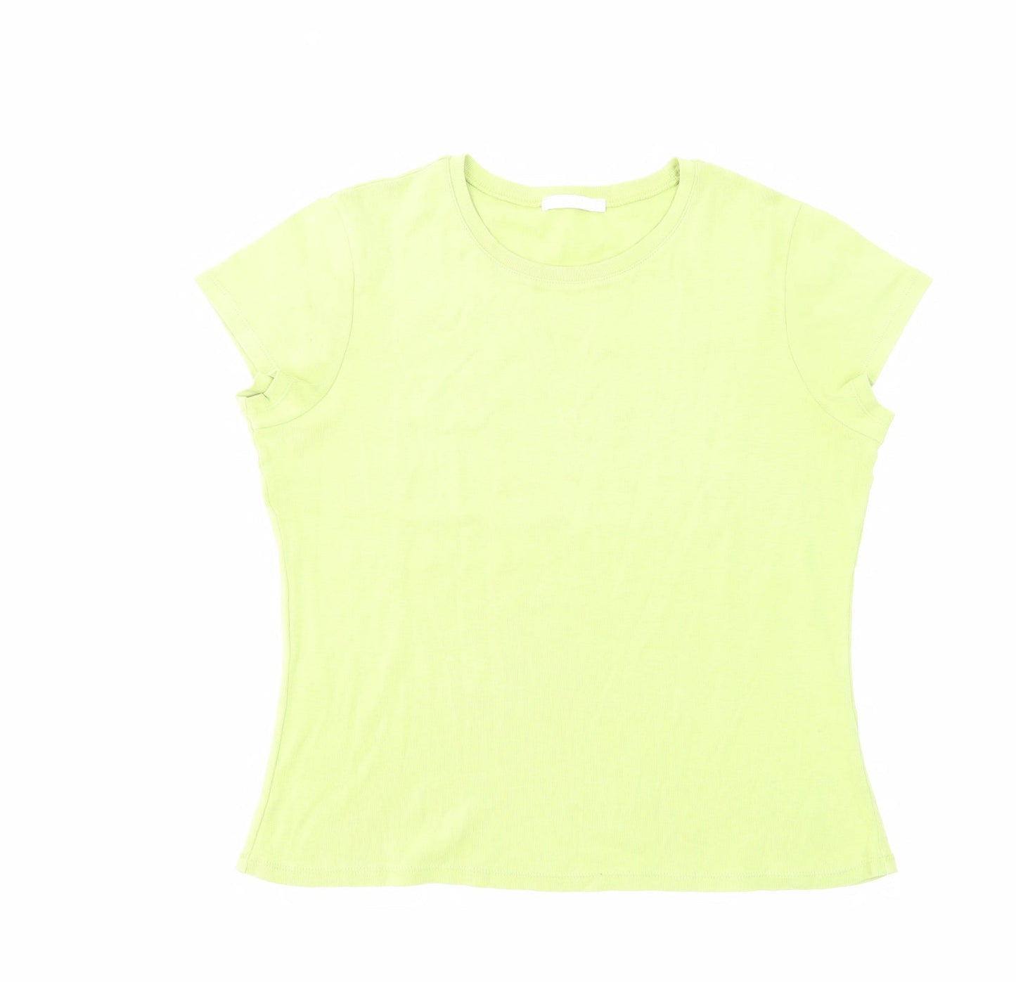 Marks and Spencer Womens Green Cotton Basic T-Shirt Size 16 Crew Neck