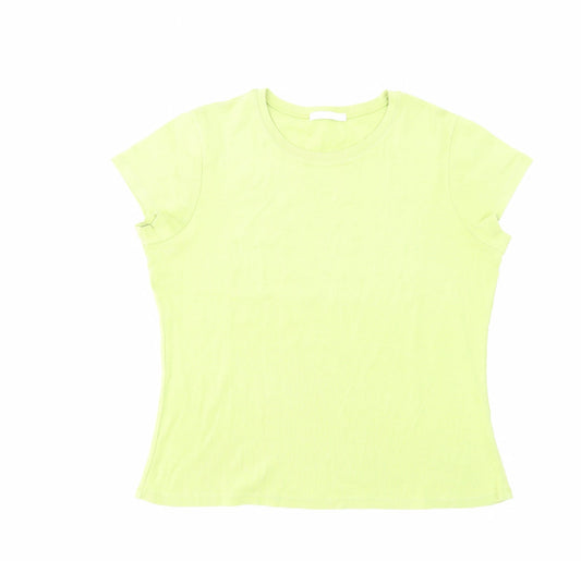 Marks and Spencer Womens Green Cotton Basic T-Shirt Size 16 Crew Neck