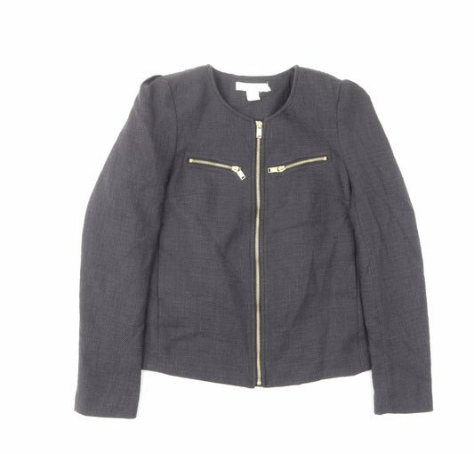 H&M Womens Blue Jacket Size 6 Zip - Zips, Pleated back