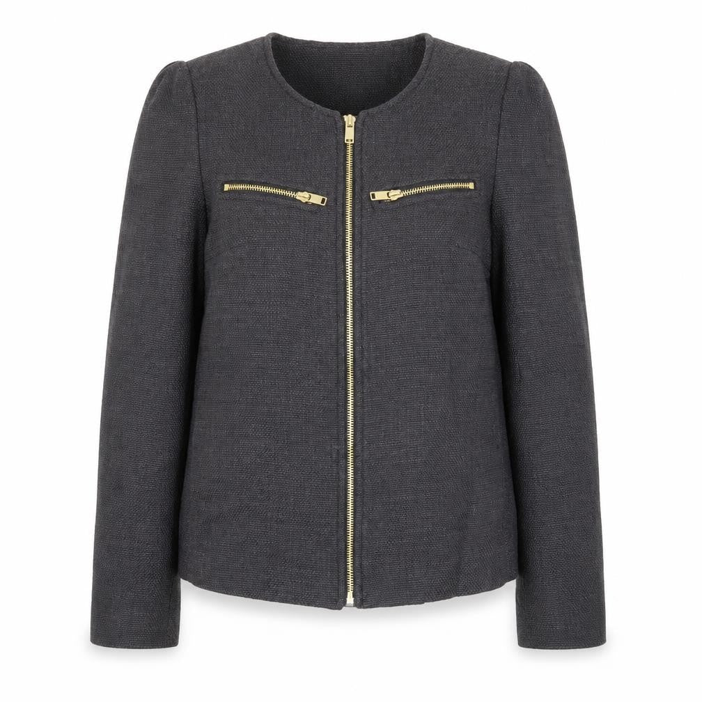 H&M Womens Blue Jacket Size 6 Zip - Zips, Pleated back
