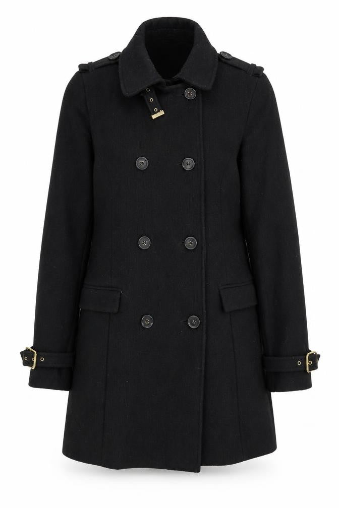 New Look Womens Black Overcoat Coat Size 14 Button - Pockets