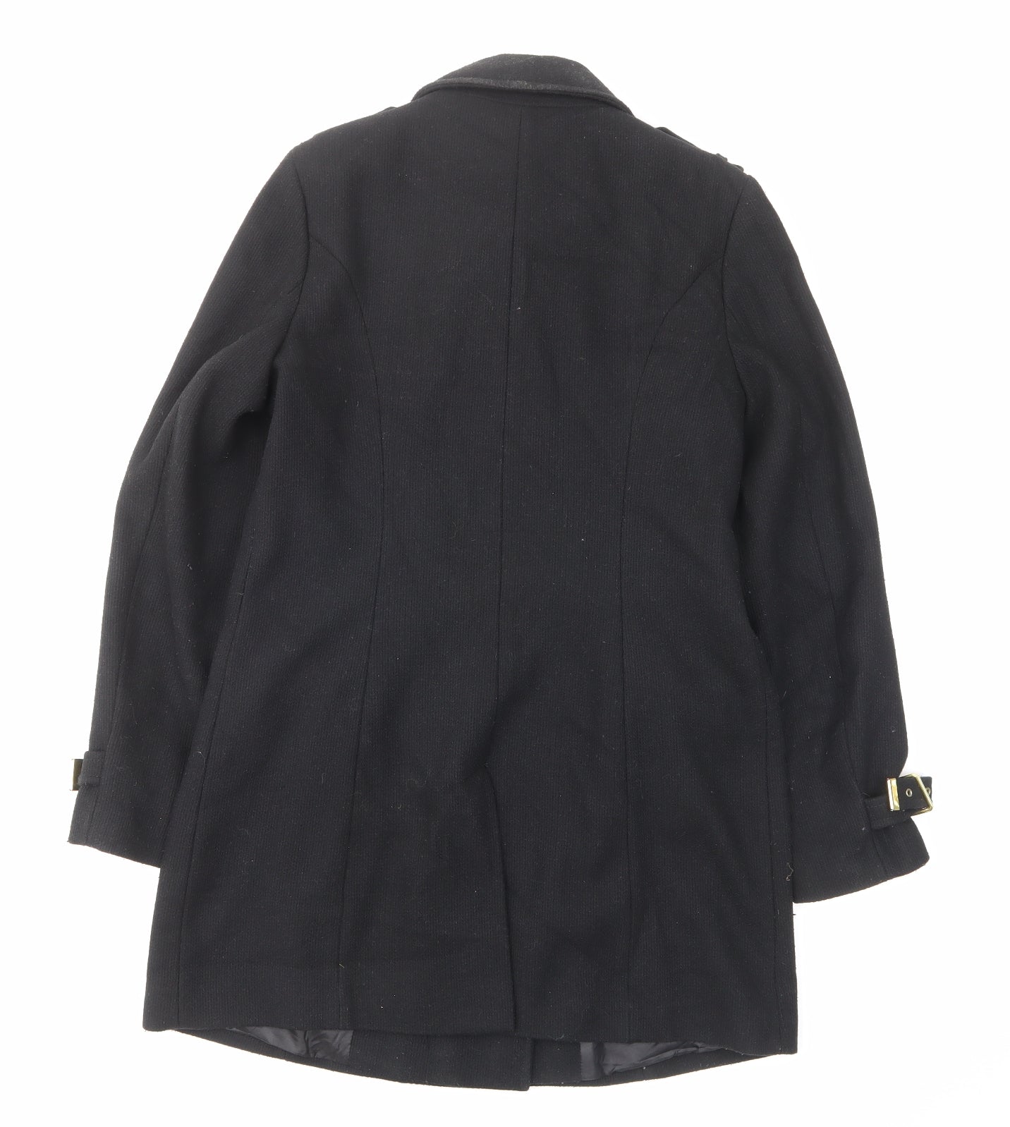 New Look Womens Black Overcoat Coat Size 14 Button - Pockets