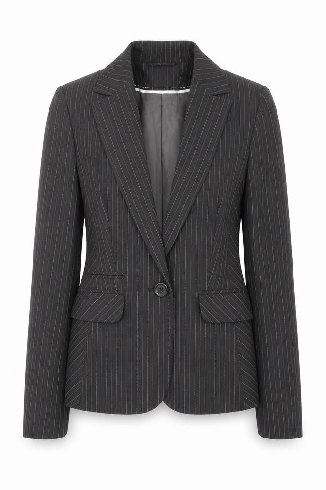 Dorothy Perkins Womens Grey Striped Polyester Jacket Suit Jacket Size 10 - Pockets