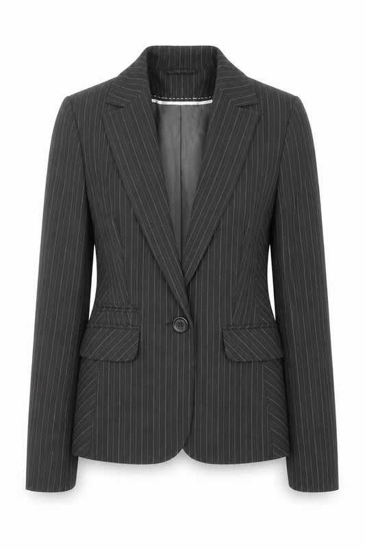 Dorothy Perkins Womens Grey Striped Polyester Jacket Suit Jacket Size 10 - Pockets