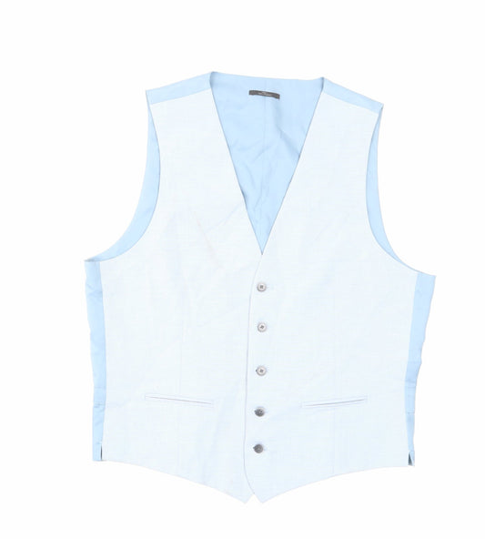 Marks and Spencer Mens Blue Polyester Jacket Suit Waistcoat Size 42 Regular