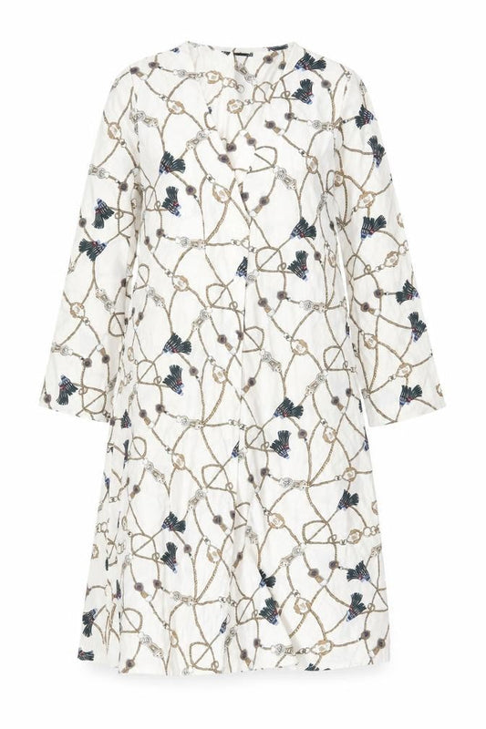 Boohoo Womens Ivory Geometric Polyester Sheath Size 10 V-Neck Button