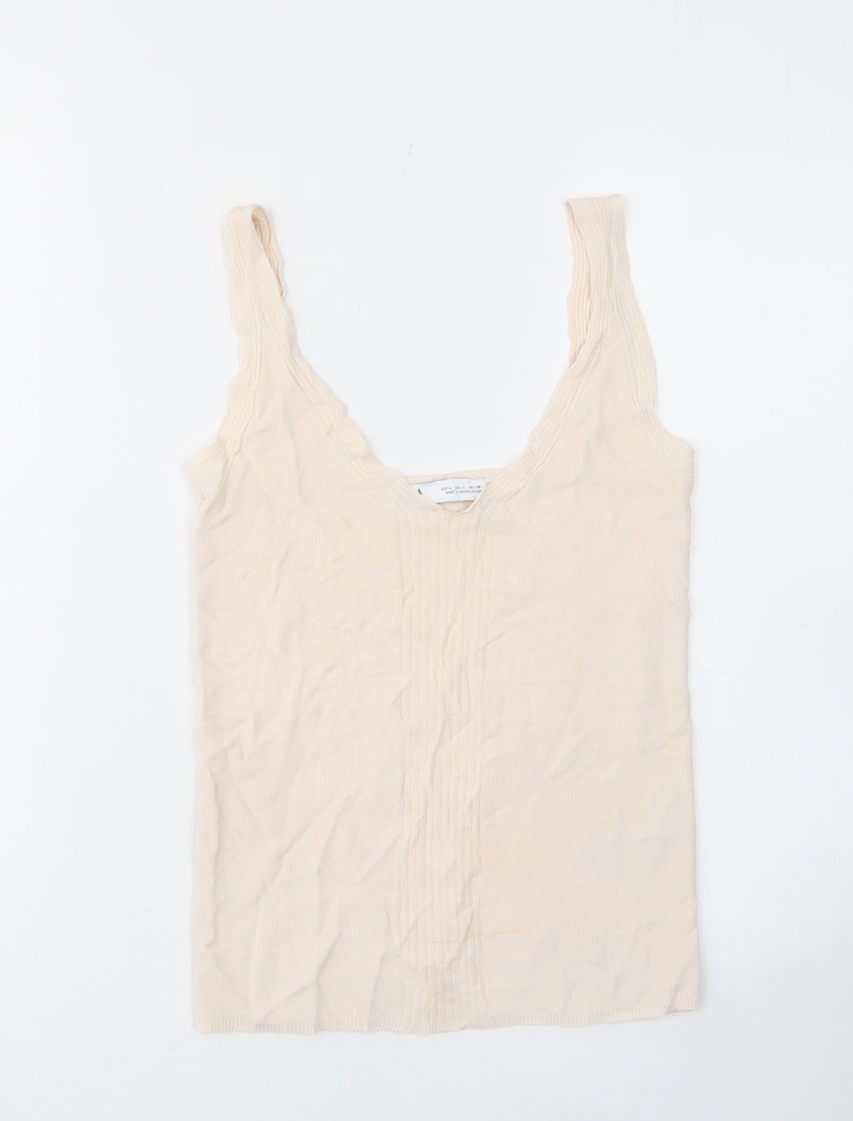 Zara Womens Beige Viscose Basic Tank Size L V-Neck