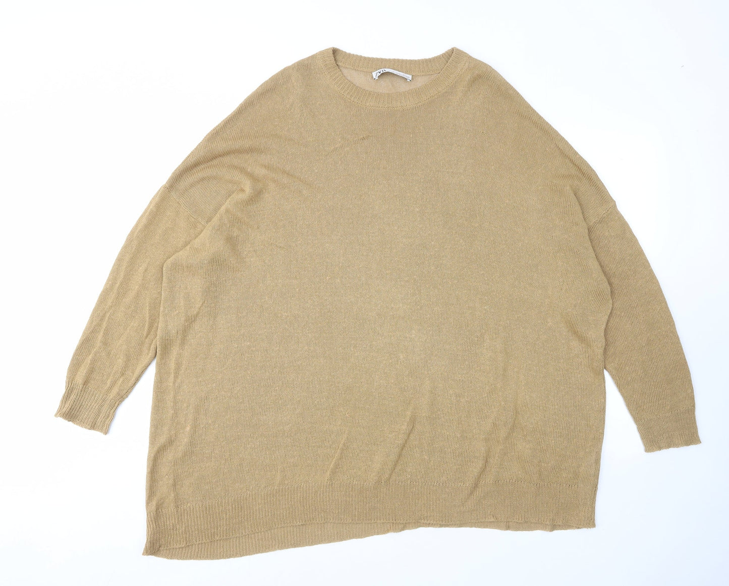 Zara Womens Brown Crew Neck Linen Pullover Jumper Size M - M-L