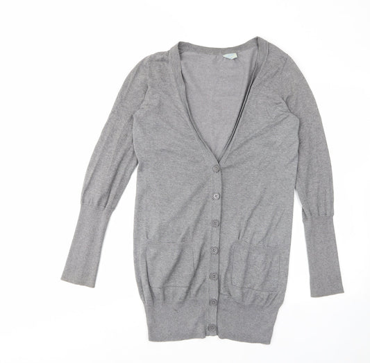 Oasis Womens Grey V-Neck Cotton Cardigan Jumper Size 8 - Pockets