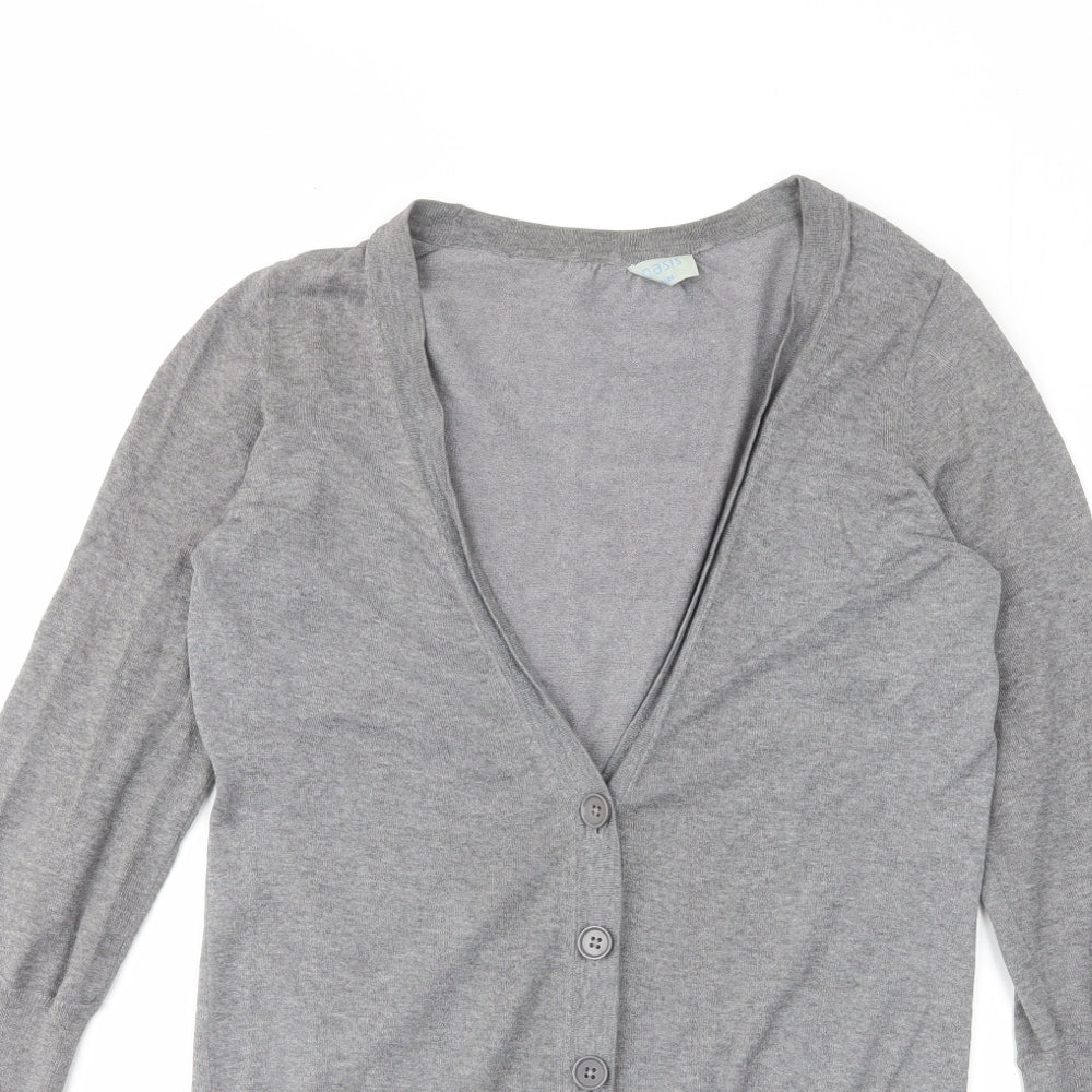 Oasis Womens Grey V-Neck Cotton Cardigan Jumper Size 8 - Pockets